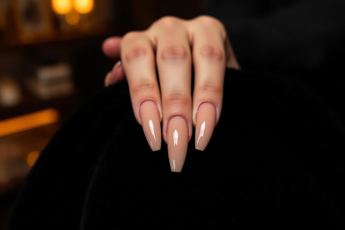 Ümraniye Sema Nail Atelier'de uygulanan nude coffin form protez tırnak
